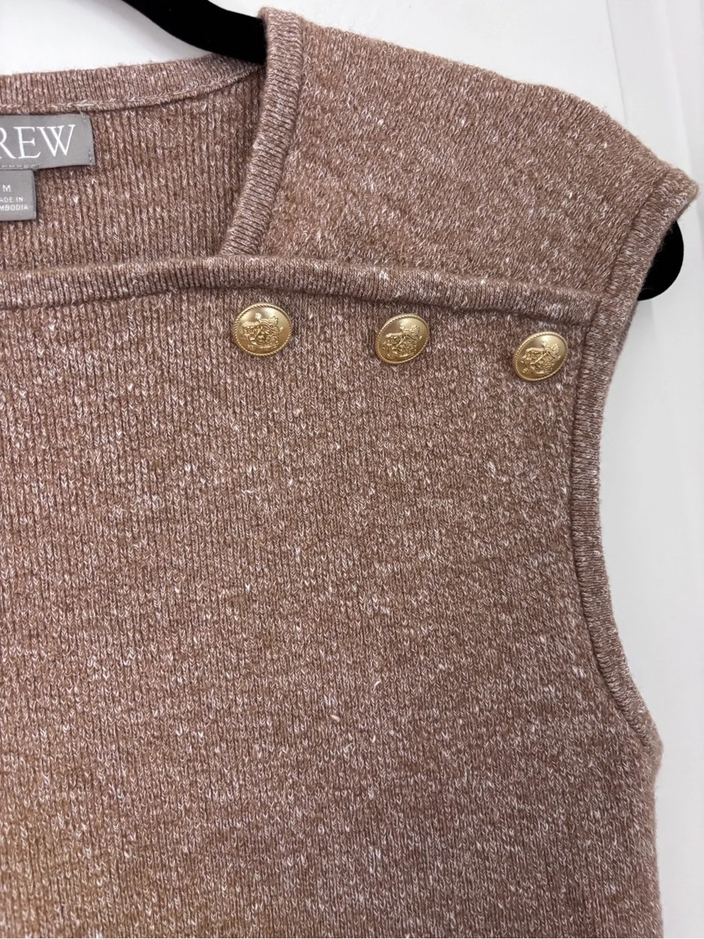 J.Crew Brown Gold Button Cap Sleeve Knit Top Medium